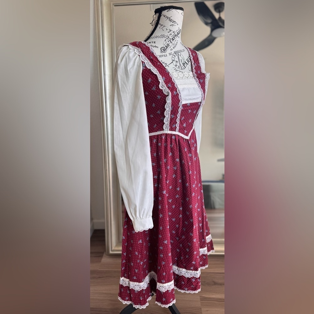 Vintage 70s 80s GUNNE SAX Red Floral Maxi Peasant Prairie Cottage Core Dress - Picture 4 of 15